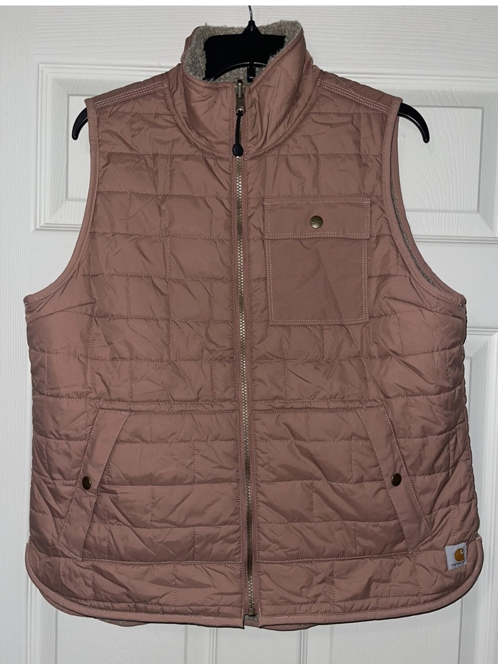 Carhartt Vest Women’s Medium Mauve Pink Sherpa Lined Reversible Full Zip